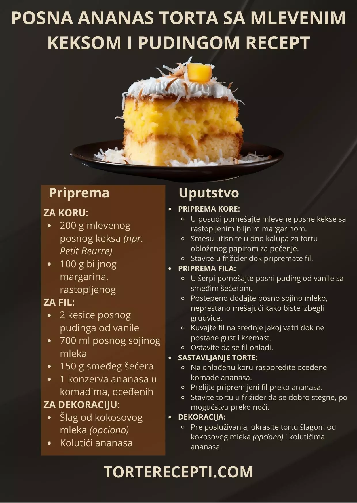 Posna Ananas Torta Sa Mlevenim Keksom I Pudingom Recept