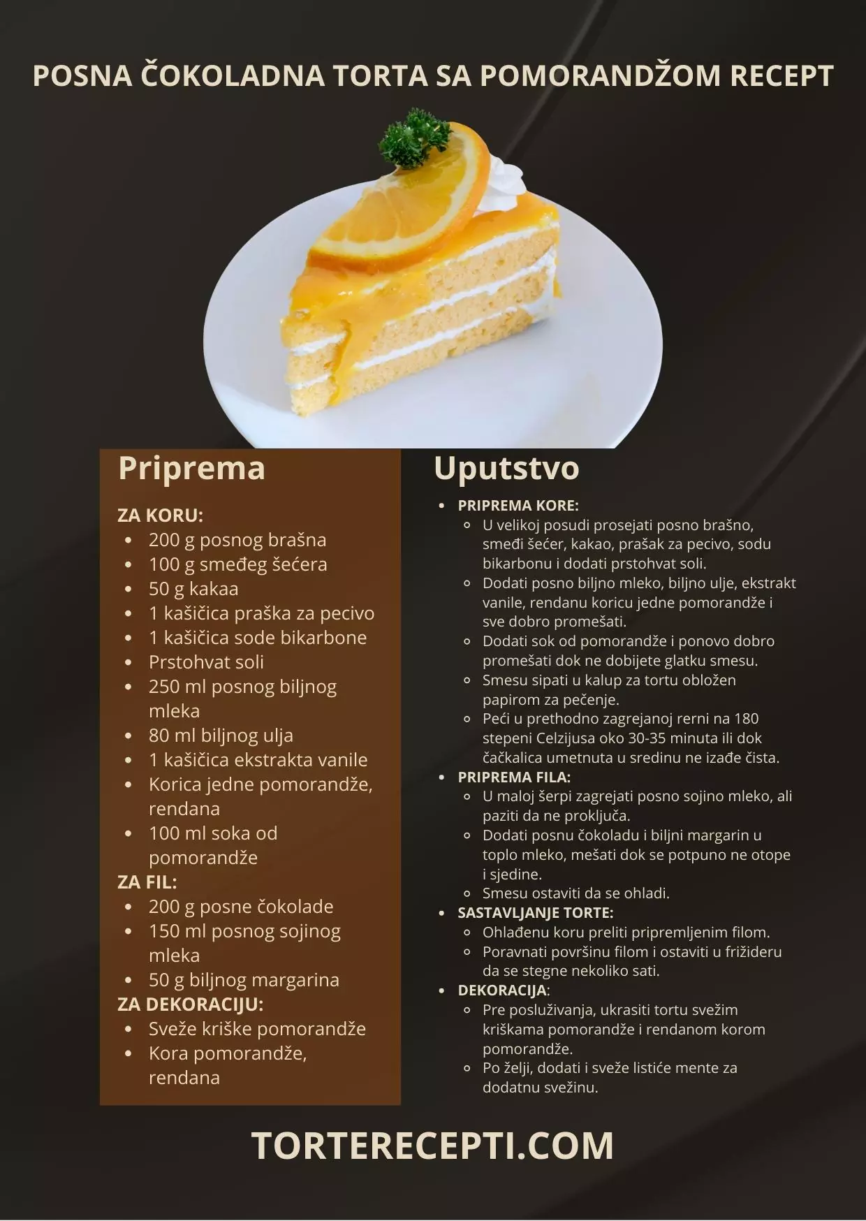 Posna Čokoladna Torta Sa Pomorandžom Recept