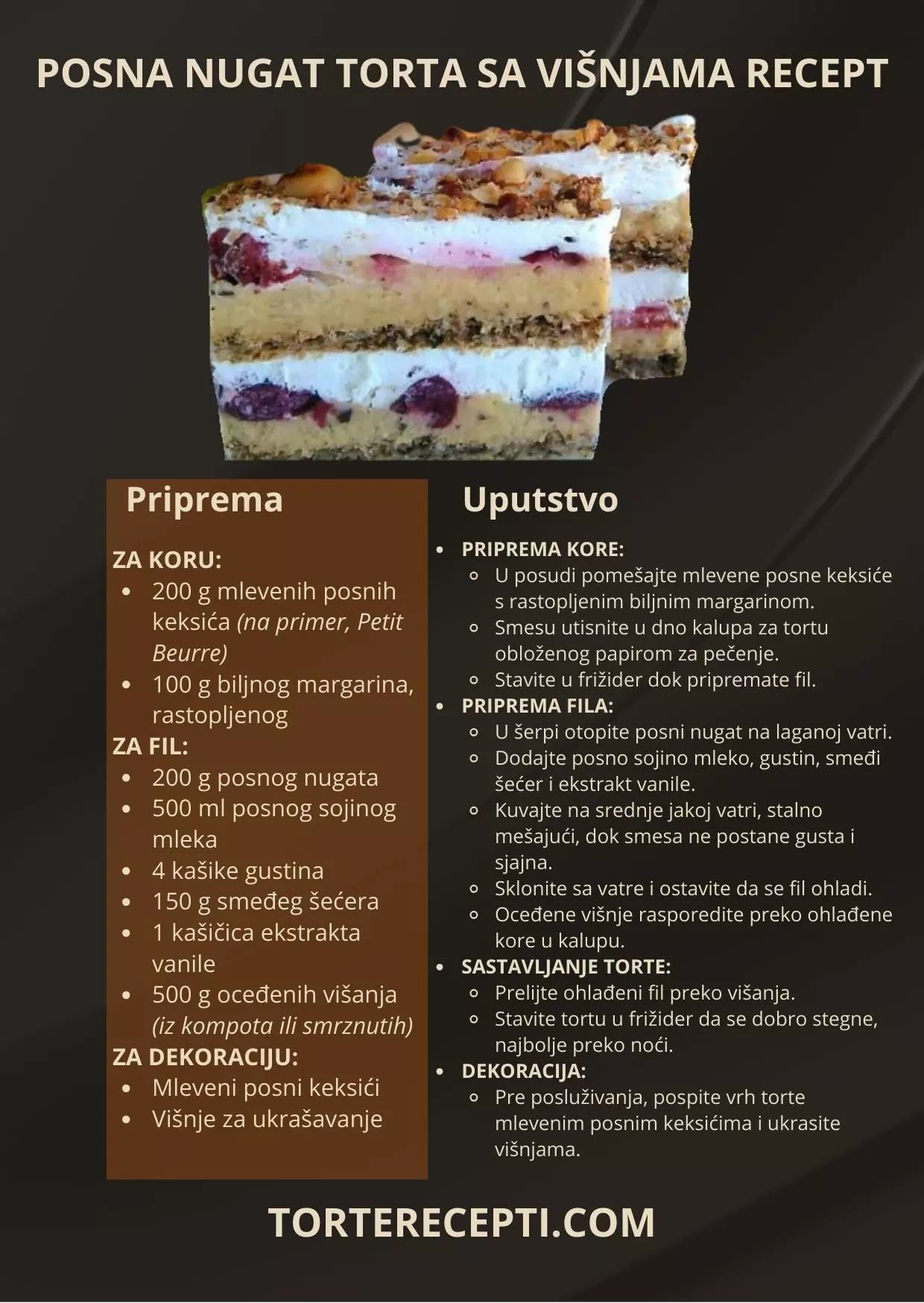 Posna Nugat Torta Sa Višnjama Recept